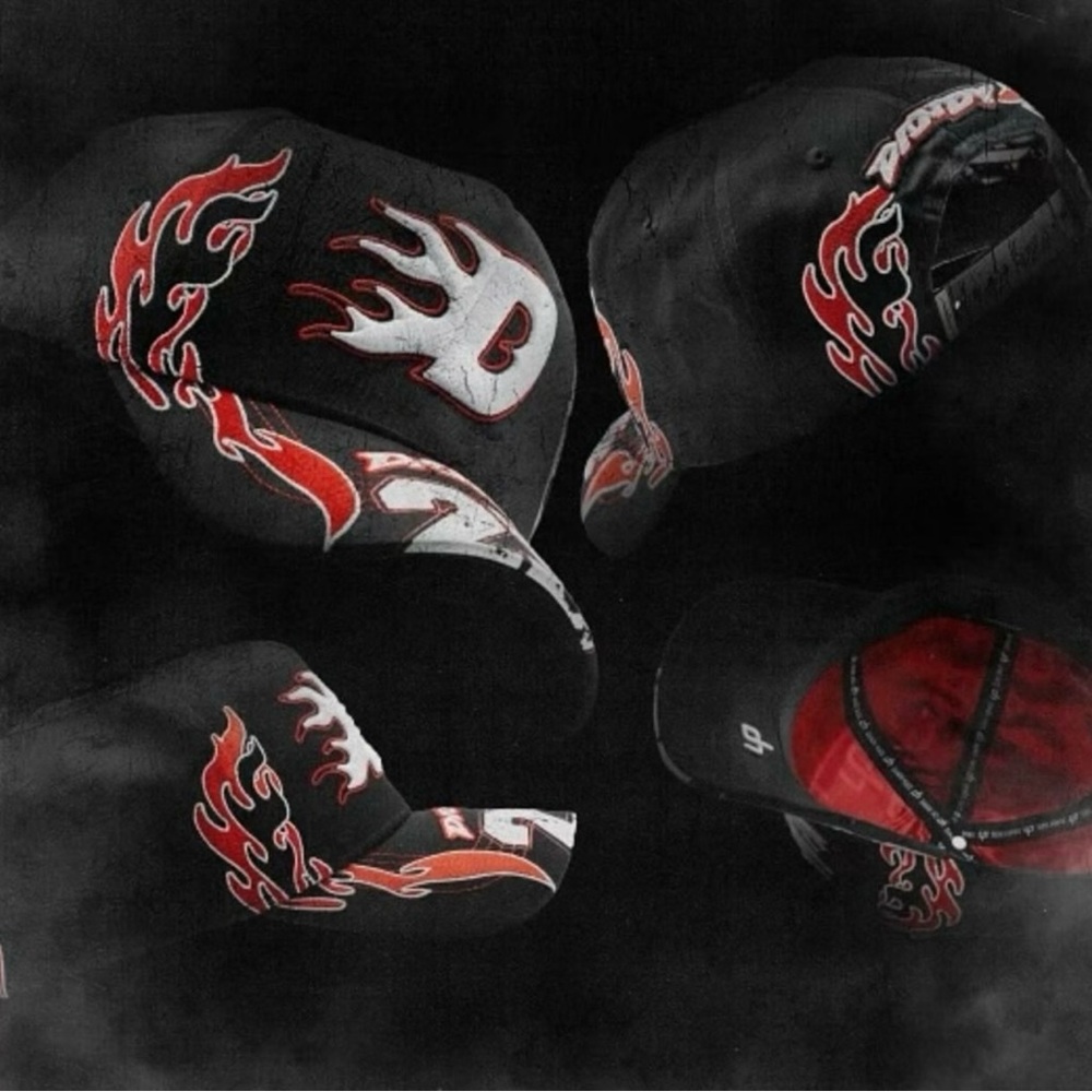 Black Cap with Red Flame Design